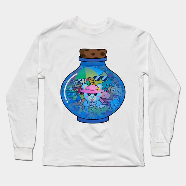 Cute doodle monster beach party in a bottle Long Sleeve T-Shirt by Zephin's